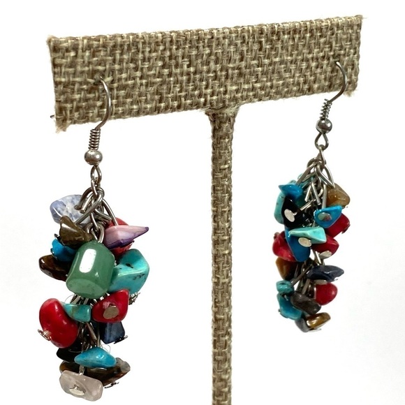 Earrings Stone Chips Dangles Drops - Picture 4 of 10